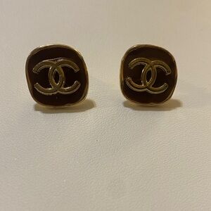 CHANEL Gold and Brown Iconic Earrings